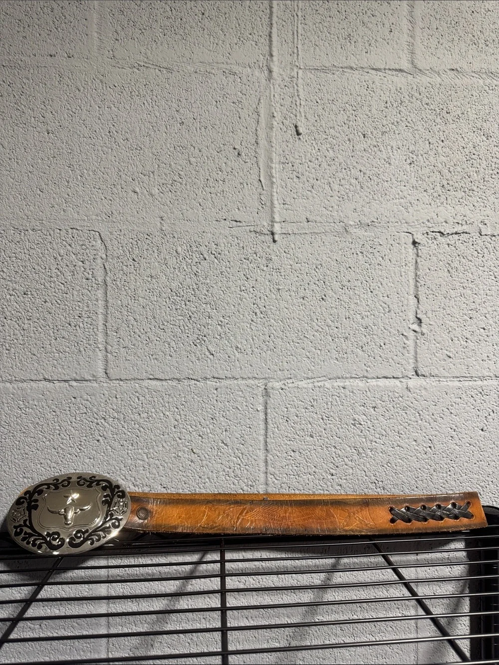 Brown Leather Western Belt with Ornate Silver Buckle